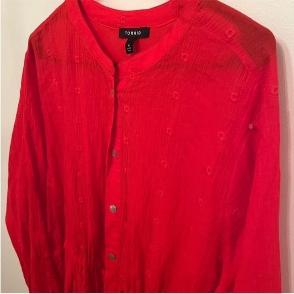 Torrid Red Gauze Embroidered Jacket Blouse 4 - Picture 3 of 7